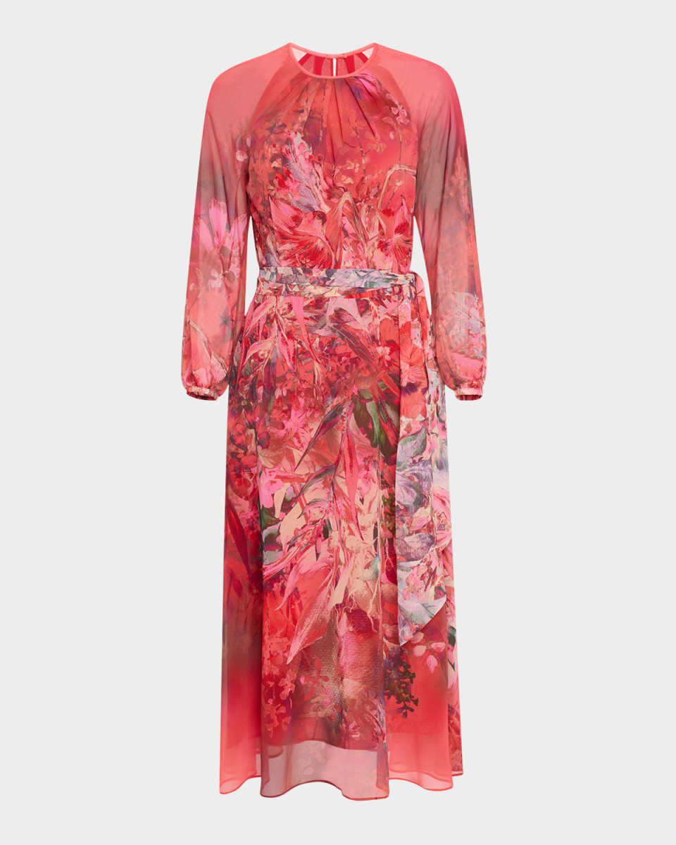 Floral-Print Chiffon Midi Dress